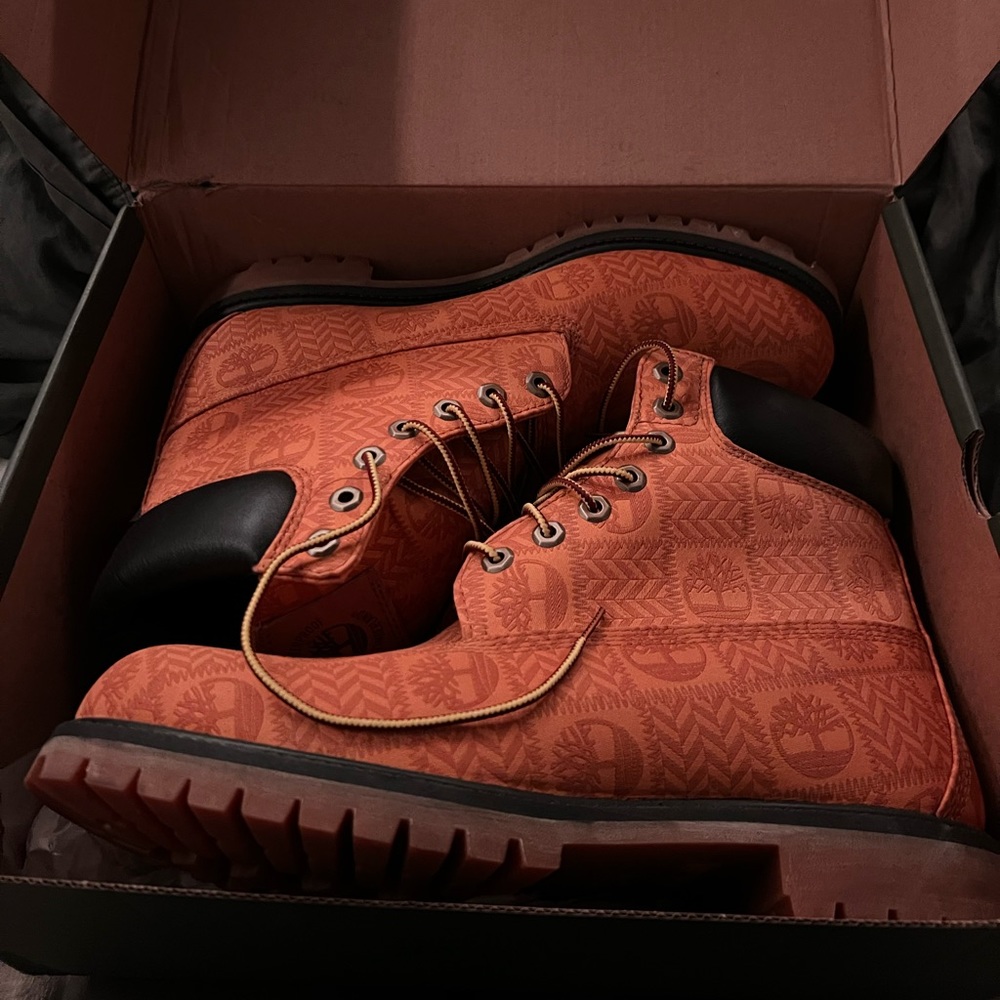 Monogram textured timberlands.